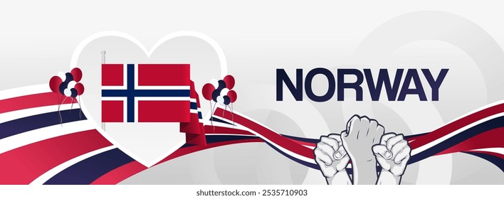 Bandeira festiva do dia da Constituição da Noruega. Fundo criativo para comemoração de férias, cartão de saudação, outdoor e cenários de eventos esportivos. 17 de maio. Feliz Dia Nacional da Noruega