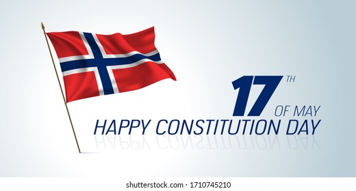 Norway constitution day greeting card, banner, horizontal vector illustration. Norwegian holiday 17th of May design element with curve flag as a symbol of independence