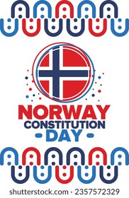 Norway Constitution Day. Happy holiday, celebrated annual in May 17. Norwegian flag. Norway independence and freedom. Patriotic poster. Festive and parade design. Vector illustration