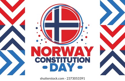 Norway Constitution Day. Happy holiday, celebrated annual in May 17. Norwegian flag. Norway independence and freedom. Patriotic poster. Festive and parade design. Vector illustration
