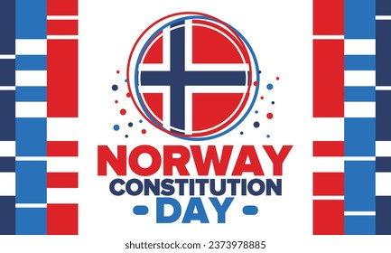 Norway Constitution Day. Happy holiday, celebrated annual in May 17. Norwegian flag. Norway independence and freedom. Patriotic poster. Festive and parade design. Vector illustration