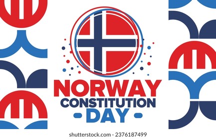 Norway Constitution Day. Happy holiday, celebrated annual in May 17. Norwegian flag. Norway independence and freedom. Patriotic poster. Festive and parade design. Vector illustration