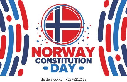Norway Constitution Day. Happy holiday, celebrated annual in May 17. Norwegian flag. Norway independence and freedom. Patriotic poster. Festive and parade design. Vector illustration