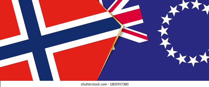 Banderas de Noruega y las Islas Cook, dos banderas vectoriales símbolo de relación o enfrentamiento.