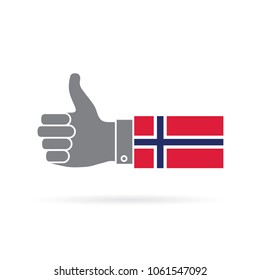 Norway country flag thumbs up vector icon