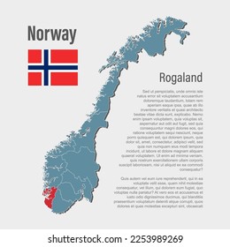 Norway country - high detailed illustration map divided on regions. Blank Norway map isolated on white background. Vector template region Rogaland for website, pattern, infographic, education