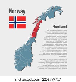 Norway country - high detailed illustration map divided on regions. Blank Norway map isolated on white background. Vector template region Nordland for website, pattern, infographic, education