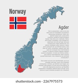 Norway country - high detailed illustration map divided on regions. Blank Norway map isolated on white background. Vector template region Agder for website, pattern, infographic, education