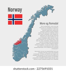 Norway country - high detailed illustration map divided on regions. Blank Norway map isolated on white background. Vector template region More og Romsdal for website, pattern, infographic, education