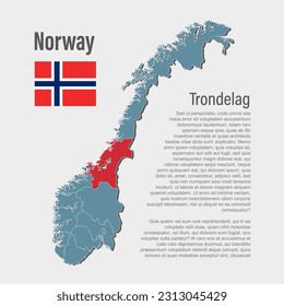 Land Norwegen - detaillierte, auf Regionen aufgeteilte Illustrationskarte. unscharfe Karte einzeln auf weißem Hintergrund. Vektorvorlage Trondelag Region für Website, Muster, Infografik, Bildung