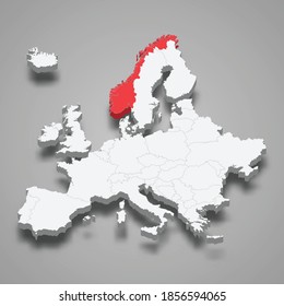 Norway country location within Europe 3d isometric map 
