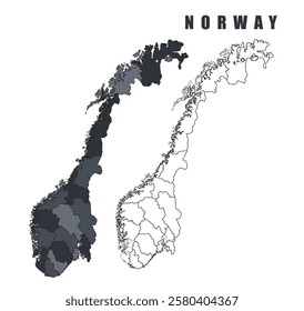 Norway country map black flat outline vector illustration set