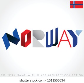 Norway : Country name with mixed alphabets isolated on white background : Vector Illustration