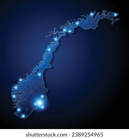Norway - country shape with lines connecting major cities