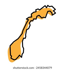 Norway country simplified map. Orange silhouette with thick black sharp contour outline isolated on white background. Simple vector icon