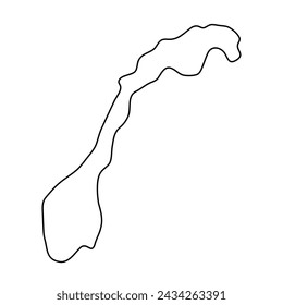 Norway country simplified map. Thin black outline contour. Simple vector icon
