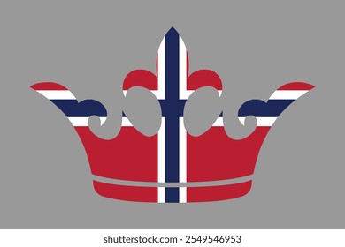 Forma da coroa da Noruega com bandeira, Ilustração do símbolo nacional do país da bandeira Vetor, Ilustração da bandeira do retângulo da Noruega, Ilustração do vetor plano
