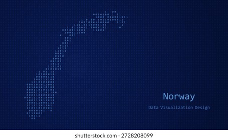 Mapa digital da Noruega formado com uns e zeros para design de visualização de dados