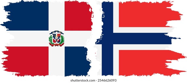 Conexión de banderas grunge de Noruega y República Dominicana, Vector