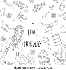 Norway doodle line traditional icons banner vector template
