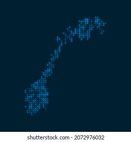 Norway dotted glowing map. Shape of the country with blue bright bulbs. Vector illustration.