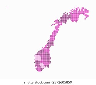 Norway dotted map. Digital style map of the country on white background. Norway shape with circle dots. Colored dots style. Small size circles. Creative vector illustration.