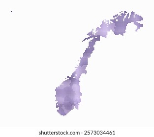 Norway dotted map. Digital style map of the country on white background. Norway shape with square dots. Colored dots style. Small size squares. Amazing vector illustration.