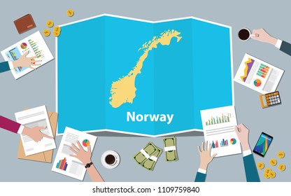norway economy country growth nation team discuss with fold maps view from top vector illustration