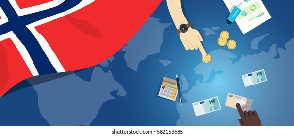 Norway economy fiscal money trade concept illustration of financial banking budget with flag map and currency