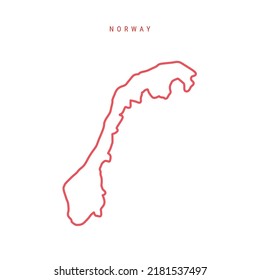 Mapa de esquema editable para Noruega. Frontera roja noruega. Nombre del país. Ajustar el peso de la línea. Cambiar a cualquier color. Ilustración vectorial.