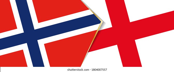 Norway and England flags, two vector flags symbol of relationship or confrontation.