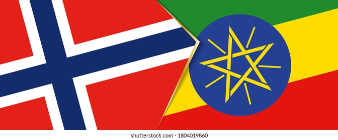 Norway and Ethiopia flags, two vector flags symbol of relationship or confrontation.