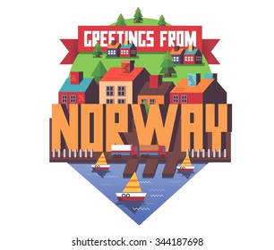 Norway in europe is a beautiful country to visit. vintage vector illustration.