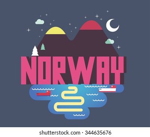 Norway in europe is a beautiful country to visit. vintage vector illustration.