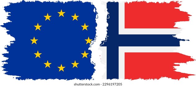 Norway and European Union grunge flags connection, vector