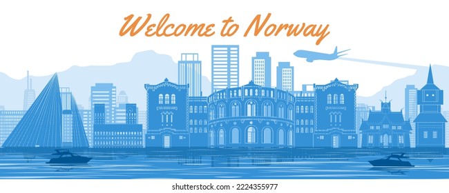 norway famous landmark with blue and white color design,vector illustration