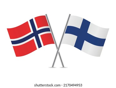 Norway and Finland crossed flags. Norwegian and Finnish flags on white background. Vector icon set. Vector illustration.