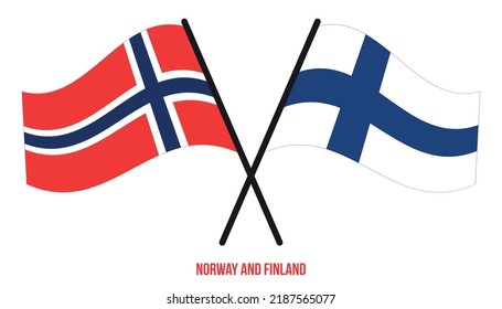 Norway and Finland Flags Crossed And Waving Flat Style. Official Proportion. Correct Colors.