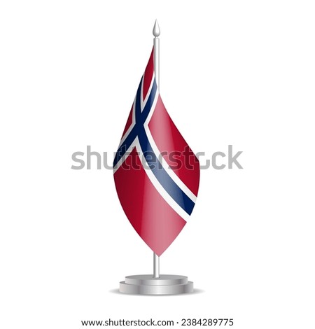Norway flag - 3D mini flag hanging on desktop flagpole. Usable for summit or conference presentaiton. Vector illustration with shading.