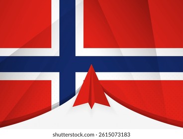 Norway Flag with Abstract Paper Airplane Design, National Flag in a geometric folded paper style. Vector illustration.