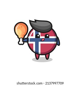 norway flag badge cute mascot is eating a fried chicken , cute style design for t shirt, sticker, logo element