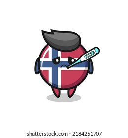 norway flag badge mascot character with fever condition , cute style design for t shirt, sticker, logo element