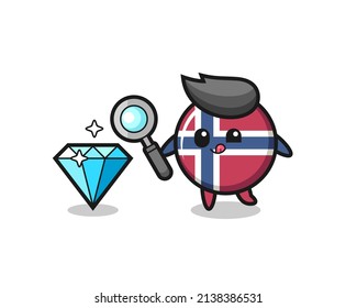 norway flag badge mascot is checking the authenticity of a diamond , cute style design for t shirt, sticker, logo element