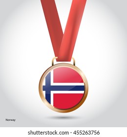 Norway Flag in Bronze Medal. Vector Illustration. RIO Olympic Game Bronze Medal. Vector Illustration