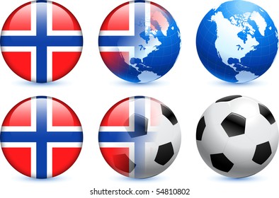 Botón de bandera de Noruega con evento de fútbol global Ilustración original