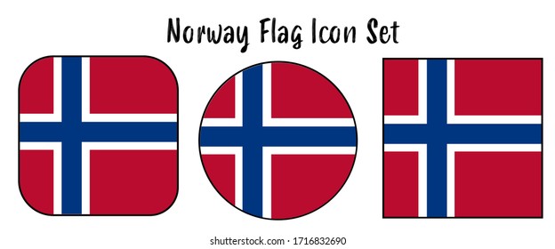 Norway Flag Button set - rounded, circle, and square for European push button concepts.	