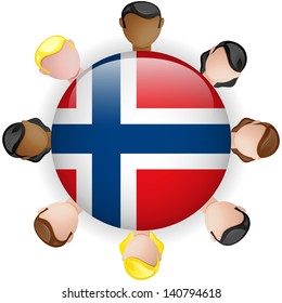 Norway Flag Button Teamwork People Group - Vector