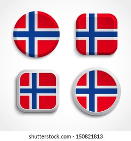Norway flag buttons set on the white background