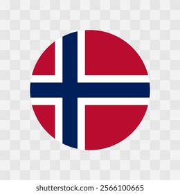 Norway flag - circle vector flag isolated on checkerboard transparent background