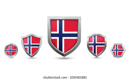 Norway flag country with metal shape shield badge vector illustration